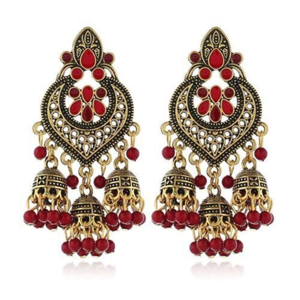 1073 Boho Chandellier Jhumka Statement Dangle Earrings Vintage Large Flower